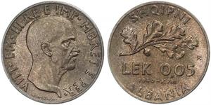 0,05 Lek Albanian Kingdom (1939-1943) Bronze/Aluminium Victor Emmanuel III of Italy (1869 - 1947)