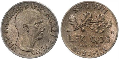 0,05 Lek Albanian Kingdom (1939-1943) Bronze/Aluminium Victor Emmanuel III of Italy (1869 - 1947)