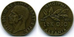 0,10 Lek Albanian Kingdom (1939-1943) Alluminio/Bronzo Vittorio Emanuele III d
