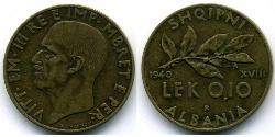 0,10 Lek Albanian Kingdom (1939-1943) Bronze/Aluminium Victor Emmanuel III of Italy (1869 - 1947)