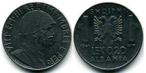 0,20 Lek 阿尔巴尼亚王国 (1939年－1943年) (1939 - 1943) Stainless steel 维托里奥·埃马努埃莱三世 (1869 - 1947)