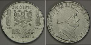0.2 Lek Albanian Kingdom (1939-1943) Steel Victor Emmanuel III of Italy (1869 - 1947)