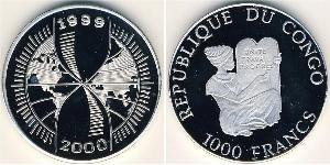 1000 Franc 刚果民主共和国 銀 