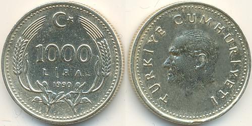 1000 Lira Turquía (1923 - ) Latón 