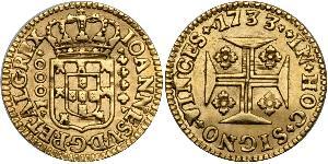 1000 Reis Reino de Portugal (1139-1910) Oro Juan V de Portugal (1689-1750)