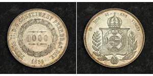 1000 Reis Imperio del Brasil (1822-1889) Plata Pedro II de Brasil (1825 - 1891)