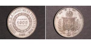 1000 Reis Empire of Brazil (1822-1889) Silver Pedro II of Brazil (1825 - 1891)