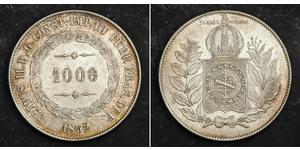 1000 Reis Empire of Brazil (1822-1889) Silver Pedro II of Brazil (1825 - 1891)