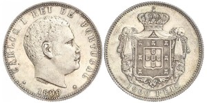 1000 Reis Kingdom of Portugal (1139-1910) Silver Carlos I of Portugal (1863-1908)