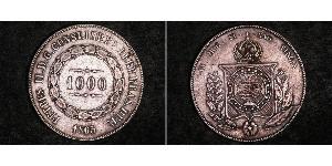 1000 Reis 巴西帝國 (1822 - 1889) 銀 佩德罗二世 (巴西) (1825 - 1891)