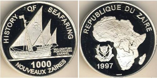 1000 Zaire Republic of Zaire (1971 - 1997) Silber 