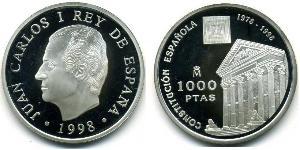 1000 Песета Королевство Испания (1976 - ) Серебро Хуан Карлос I (1938 - )
