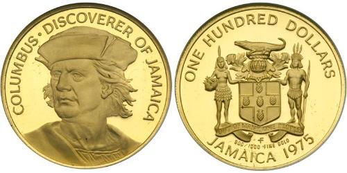 100 Dólar Jamaica (1962 - ) Oro Cristóbal Colón (1451 - 1506)