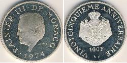 100 Franc Principato di Monaco (1297 - ) Argento Ranieri III di Monaco