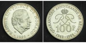 100 Franc Principato di Monaco (1297 - ) Argento Ranieri III di Monaco