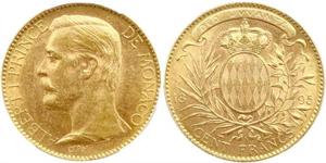 100 Franc Monaco (1297 - ) Or Albert I, Prince of Monaco (1848 - 1922)