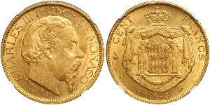 100 Franc Monaco (1297 - ) Or Charles III de Monaco (1818-1889)