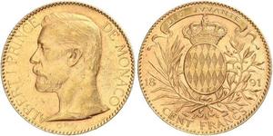 100 Franc Mónaco (1297 - ) Oro Albert I, Prince of Monaco (1848 - 1922)
