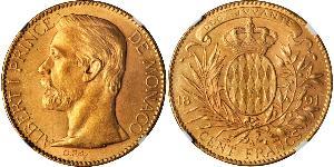 100 Franc Mónaco (1297 - ) Oro Albert I, Prince of Monaco (1848 - 1922)