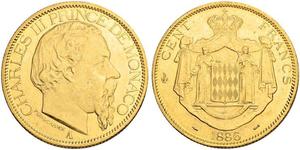 100 Franc Principato di Monaco (1297 - ) Oro Carlo III di Monaco (1818-1889)