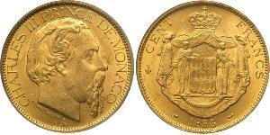100 Franc Principato di Monaco (1297 - ) Oro Carlo III di Monaco (1818-1889)