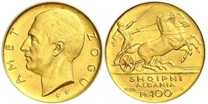 100 Franc Repubblica albanese (1925-1928) Oro Zog I, Skanderbeg III of Albania