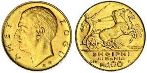 100 Franc Repubblica albanese (1925-1928) Oro Zog I, Skanderbeg III of Albania