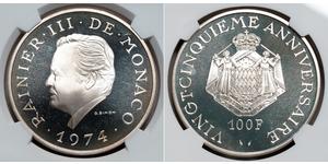 100 Franc Mónaco Plata Raniero III de Mónaco
