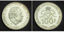 100 Franc Mónaco (1297 - ) Plata Raniero III de Mónaco