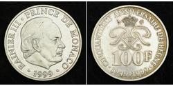100 Franc Mónaco (1297 - ) Plata Raniero III de Mónaco