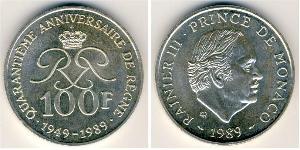 100 Franc Mónaco (1297 - ) Plata Raniero III de Mónaco