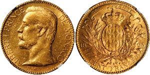 100 Franc 摩纳哥 (1297 - ) 金 Albert I, Prince of Monaco (1848 - 1922)
