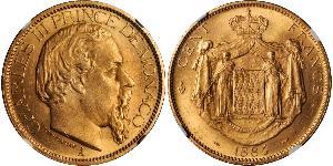 100 Franc 摩纳哥 (1297 - ) 金 Charles III Prince of Monaco (1818-1889)