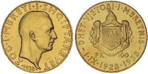 100 Franga Ari Albanien Gold Zog I, Skanderbeg III of Albania