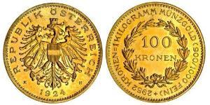 100 Krone First Austrian Republic (1918-1934) Gold 