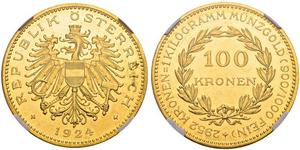 100 Krone Geschichte Österreichs (1918-1934) Gold 