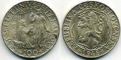 100 Krone Checoslovaquia  (1918-1992) Plata 