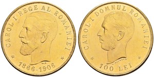 100 Leu Regno di Romania (1881-1947) Oro Carlo I di Romania (1839 - 1914)