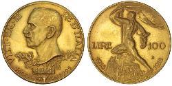 100 Lira Kingdom of Italy (1861-1946) Gold Vittorio Emanuele III (1869 - 1947)