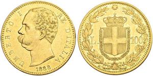 100 Lira Kingdom of Italy (1861-1946) Gold Umberto I (1844-1900)