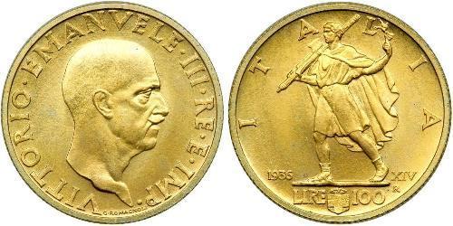 100 Lira Kingdom of Italy (1861-1946) Gold Vittorio Emanuele III (1869 - 1947)