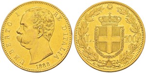 100 Lira Kingdom of Italy (1861-1946) Or Umberto I (1844-1900)