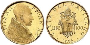 100 Lira Vatican (1926-) Or Pie XII (1876 - 1958)
