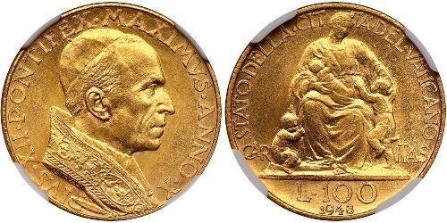 100 Lira Vatican (1926-) Or Pie XII (1876 - 1958)