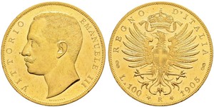 100 Lira Kingdom of Italy (1861-1946) Oro Vittorio Emanuele III (1869 - 1947)