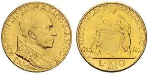 100 Lira Vatican (1926-) Oro Pío XII (1876 - 1958)