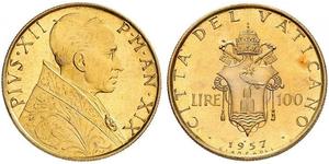 100 Lira Vatican (1926-) Oro Pío XII (1876 - 1958)