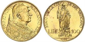 100 Lira Vatican (1926-) Oro Pope Pius XI (1857 - 1939)
