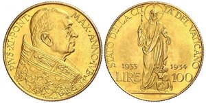 100 Lira Vatican (1926-) Oro Pope Pius XI (1857 - 1939)