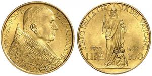 100 Lira Vatican (1926-) Oro Pope Pius XI (1857 - 1939)